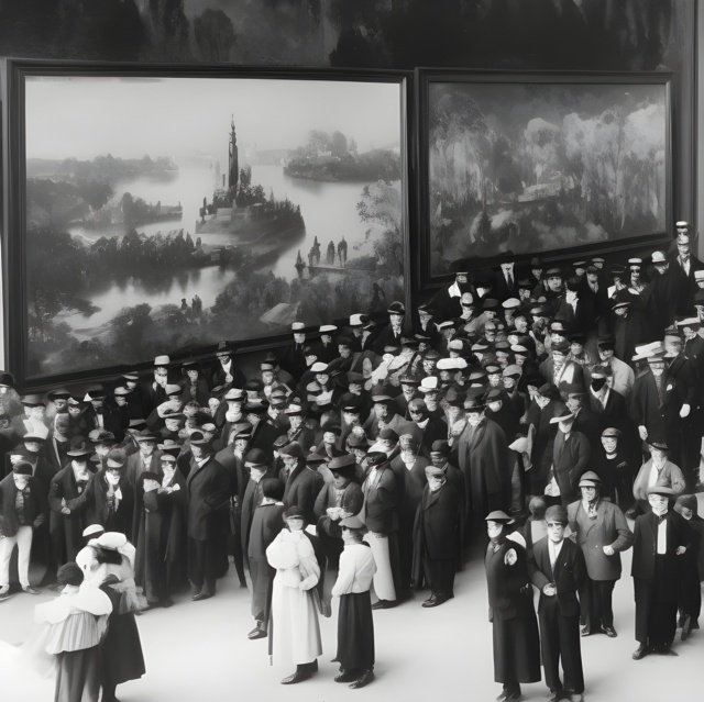 People visited an art exhibition, Santiago, Chile, year 1913 - Generated by Stable Diffusion