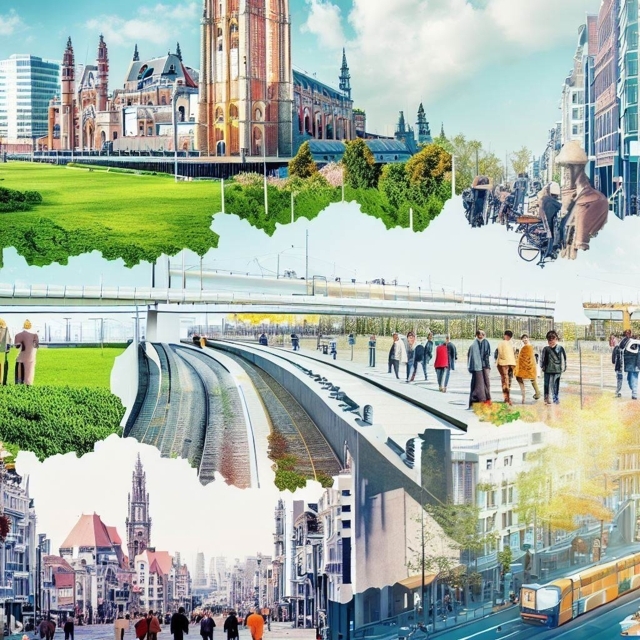 A collage of images representing Antwerp's urban transformation - Generated by Bing Image Creator