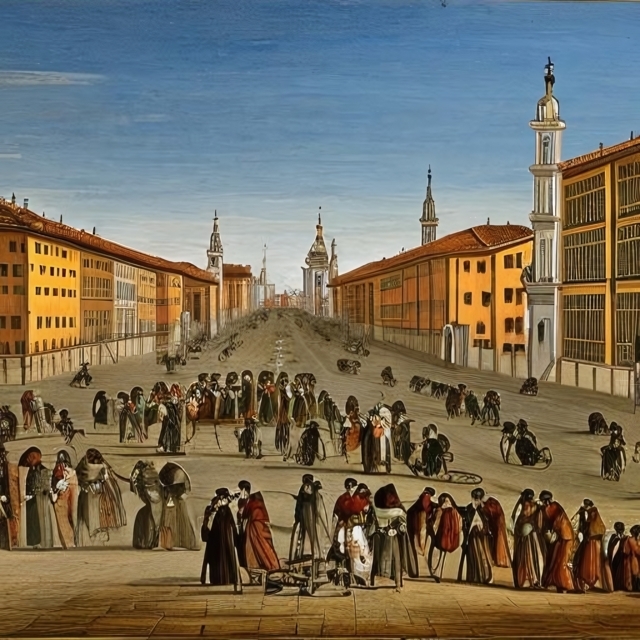 A painting of the streets of Turin under the plague - Generated by Stable Diffusion