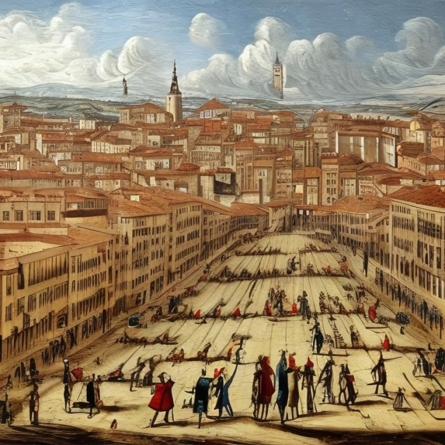 A painting of the streets of Turin under the plague - Generated by Stable Diffusion